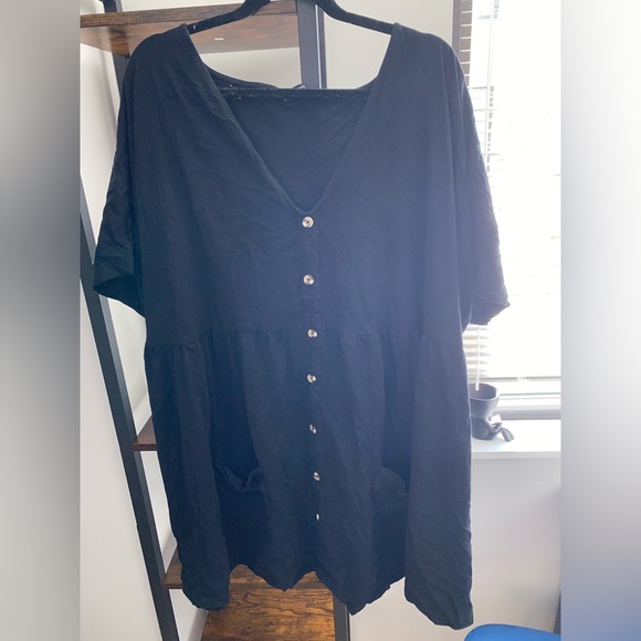 Black Curve button up mini smock dress with pockets - Picture 4 of 4